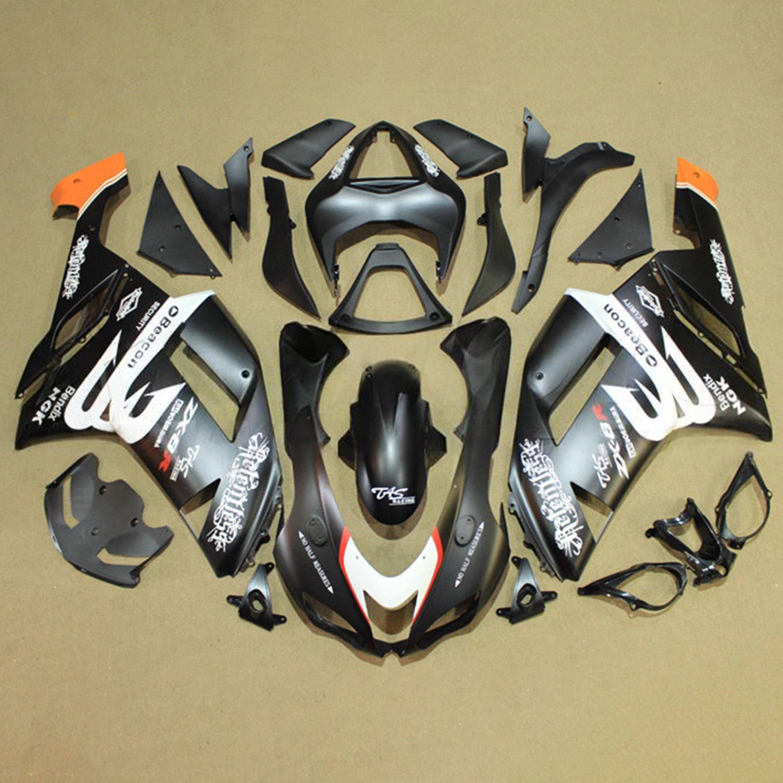 Amotopart 2007-2008 Kawasaki ZX6R 636 Balck White Fairing Kit