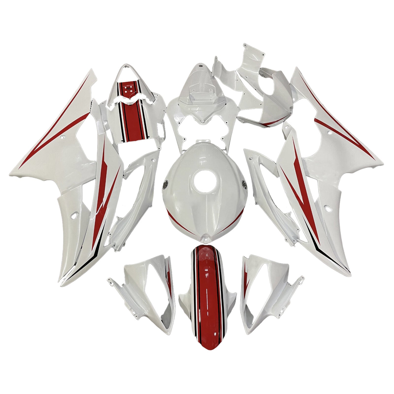Amotopart 2008-2016 Yamaha YZF-R6 Grey & White & Red Fairing Kit