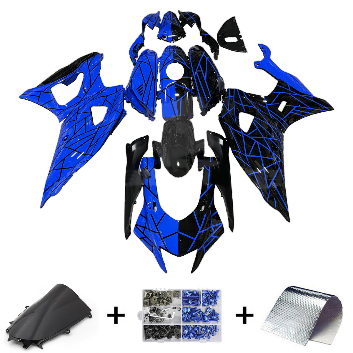 Amotopart 2021-2024 Yamaha YZF-R7 Verkleidungssatz, glänzend schwarz/blau