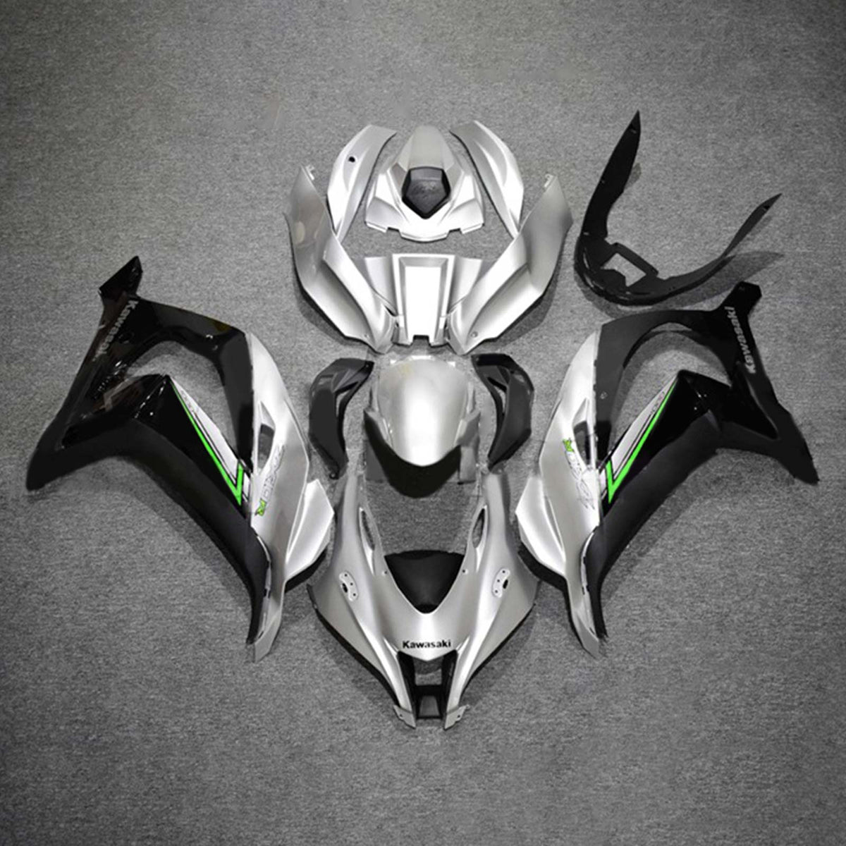 Amotopart 2016-2020 ZX10R Kawasaki Kit de carenado plateado y negro