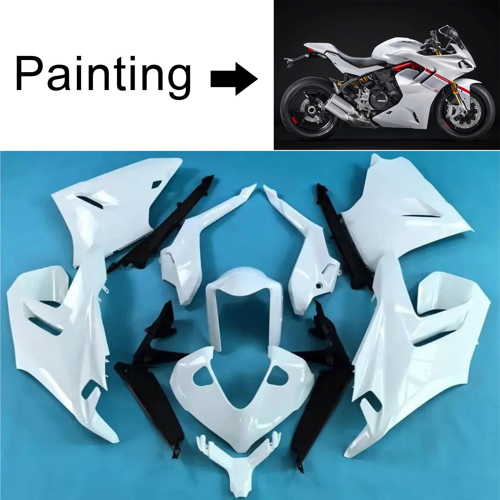 Kit de carénage Amotopart 2021-2024 Ducati Supersport 950 / 950S blanc rouge