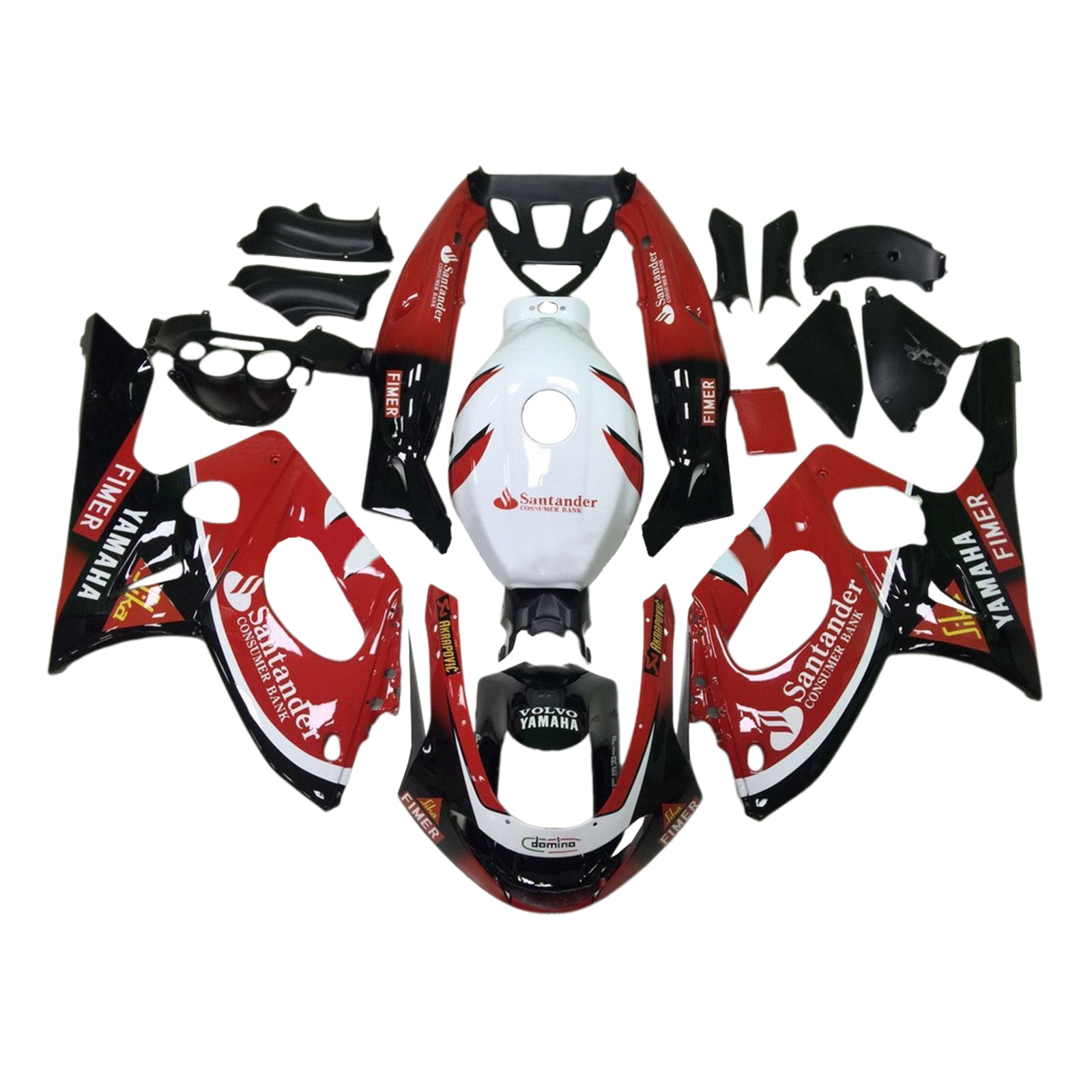 Amotopart Verkleidungssatz für Yamaha YZF 600R Thundercat, glänzend, Schwarz, Rot, Weiß, 1996–2007