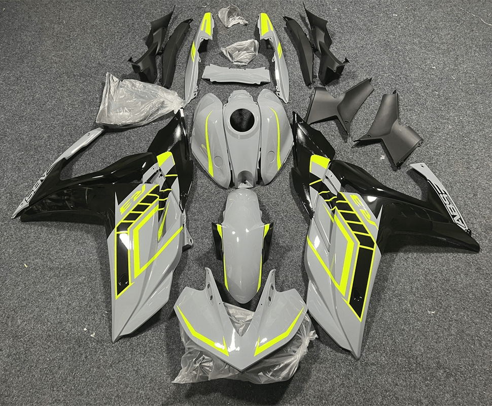 Amotopart Yamaha YZF-R3 2014-2018 R25 2015-2017 Kit de carénage gris et jaune fluo