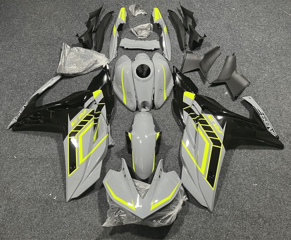 Amotopart Yamaha YZF-R3 2014–2018 R25 2015–2017 Verkleidungsset in Grau und fluoreszierendem Gelb