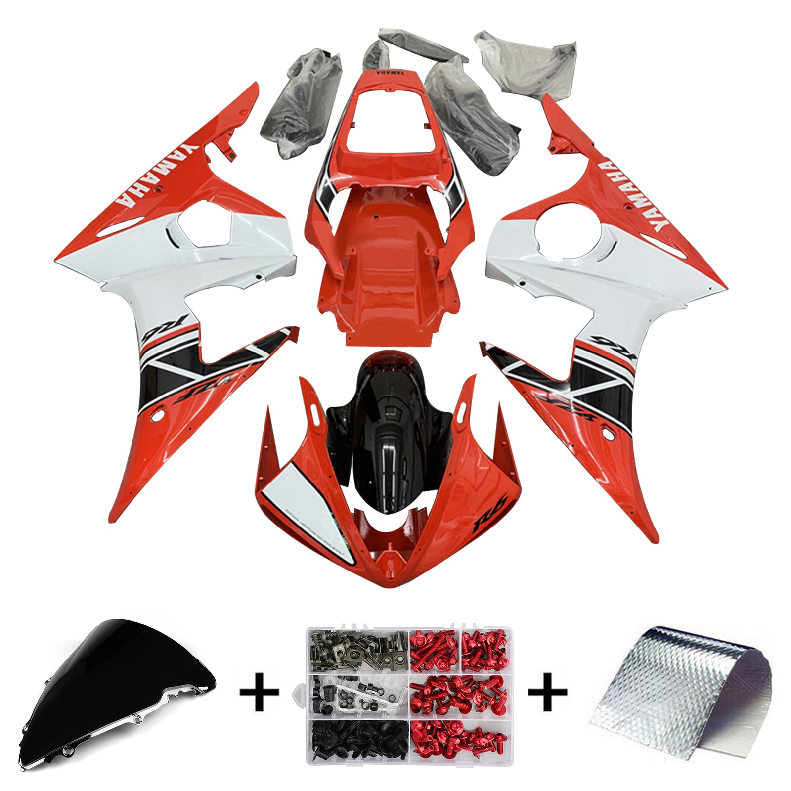 Amotopart 2005 Yamaha YZF-R6 Kit de carenado rojo y blanco