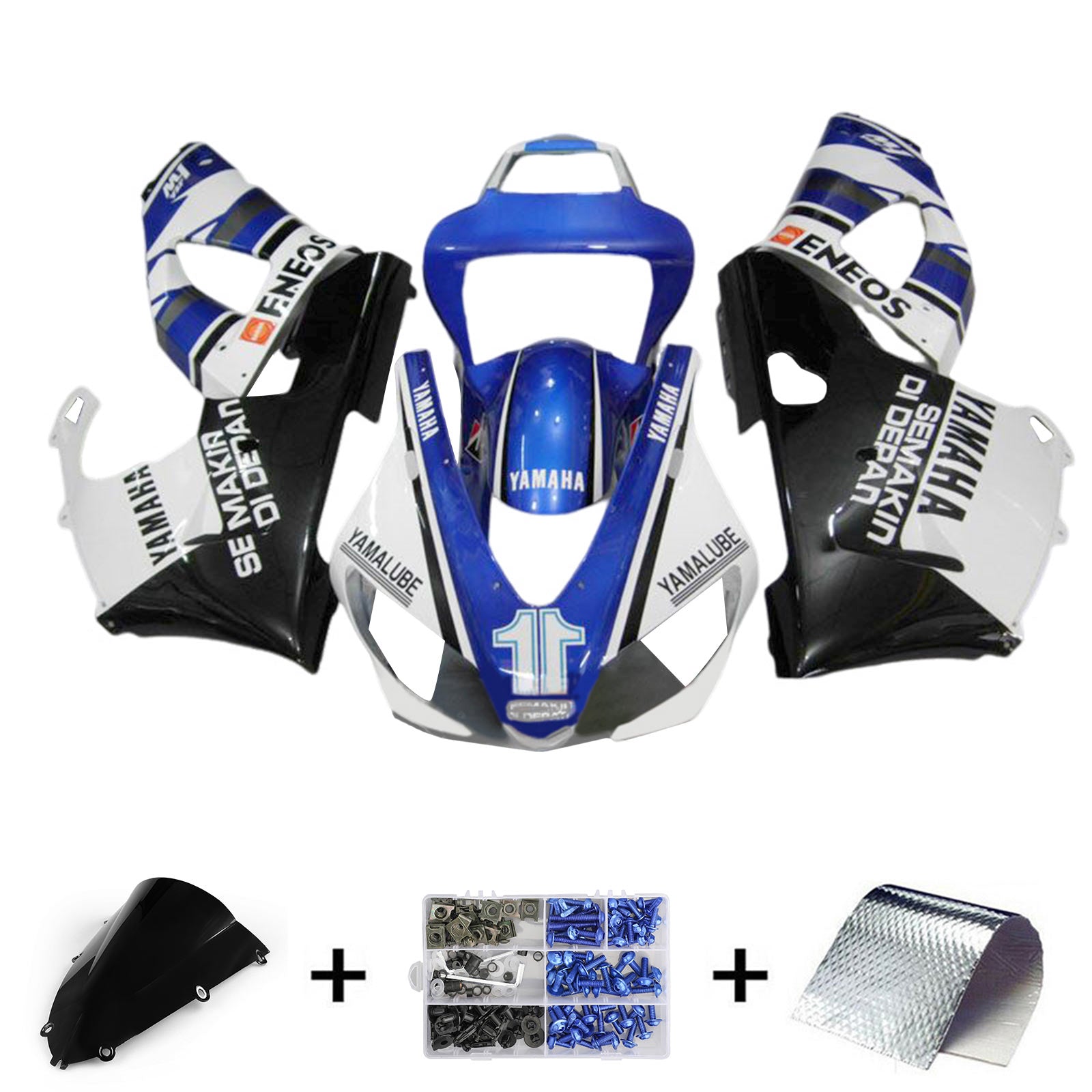 Amotopart 1998-1999 Yamaha YZF 1000 R1 Verkleidungssatz, Blau/Schwarz/Weiß