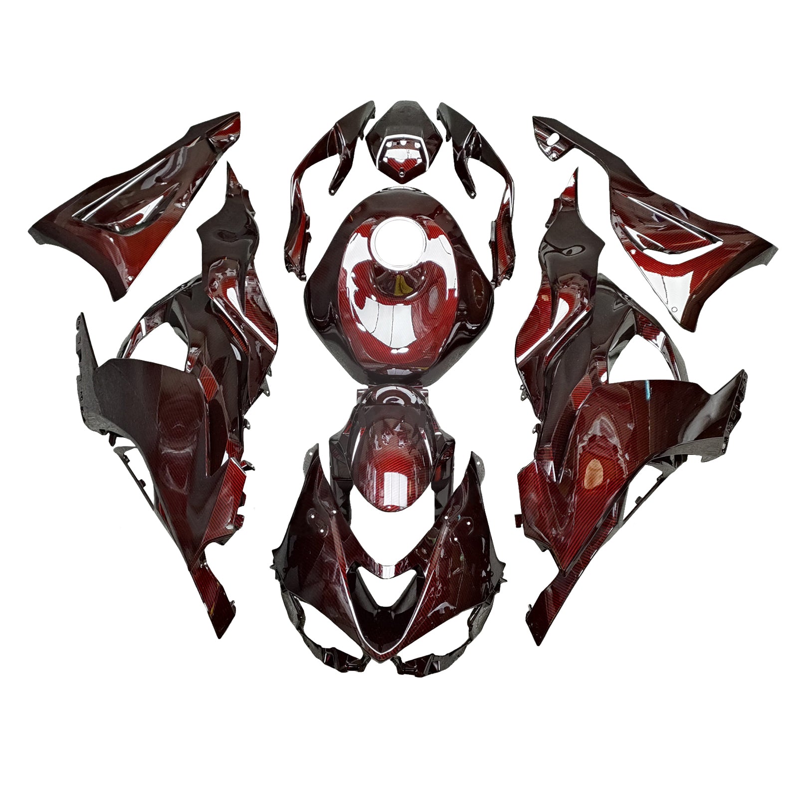 Amotopart 2024-2026 Kawasaki ZX-6R Carbon Fiber Pattern Red Fairing Ki