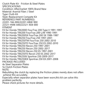 Clutch Kit Steel & Friction Plates fit for Honda TRX200 TRX250 FourTrax 200 250