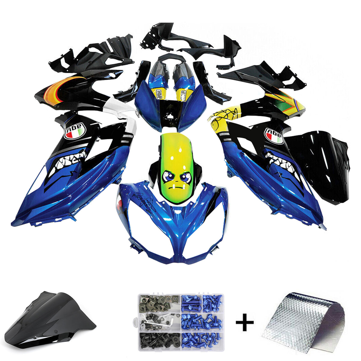 Amotopart 2012-2016 Kawasaki ER6F/Ninja650 Kit de carénage bleu noir