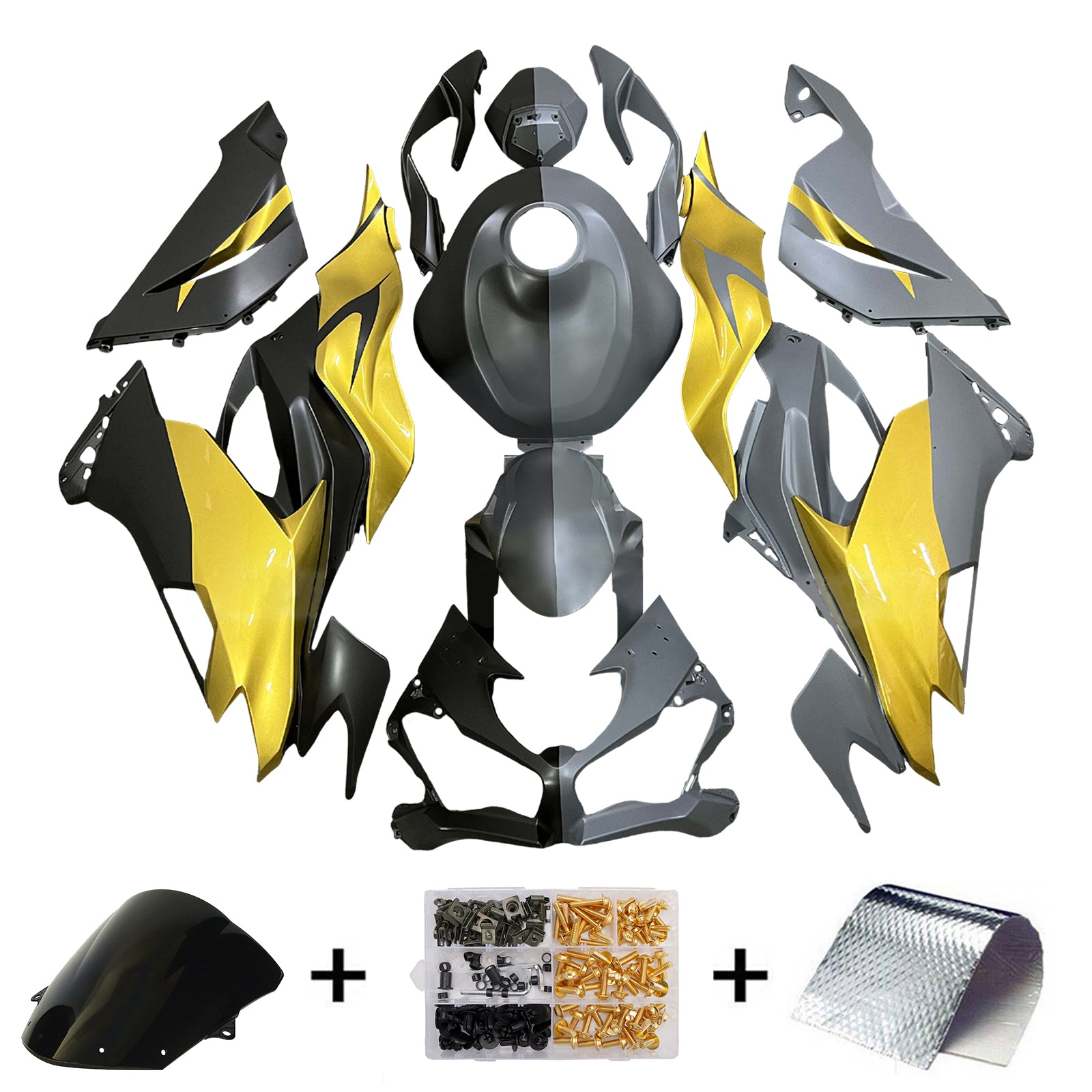 Amotopart 2019-2023 Kawasaki ZX6R Gold Black Gray Fairing Kit