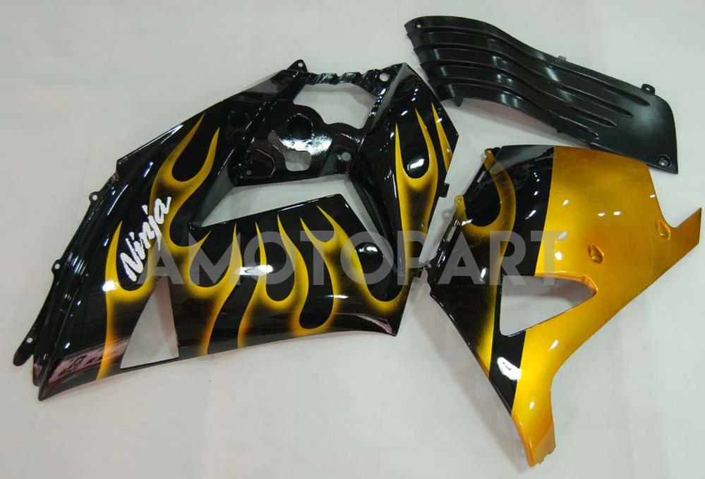 Amotopart 2006-2011 Kawasaki ZX14R Black with Yellow Flame Fairing Kit