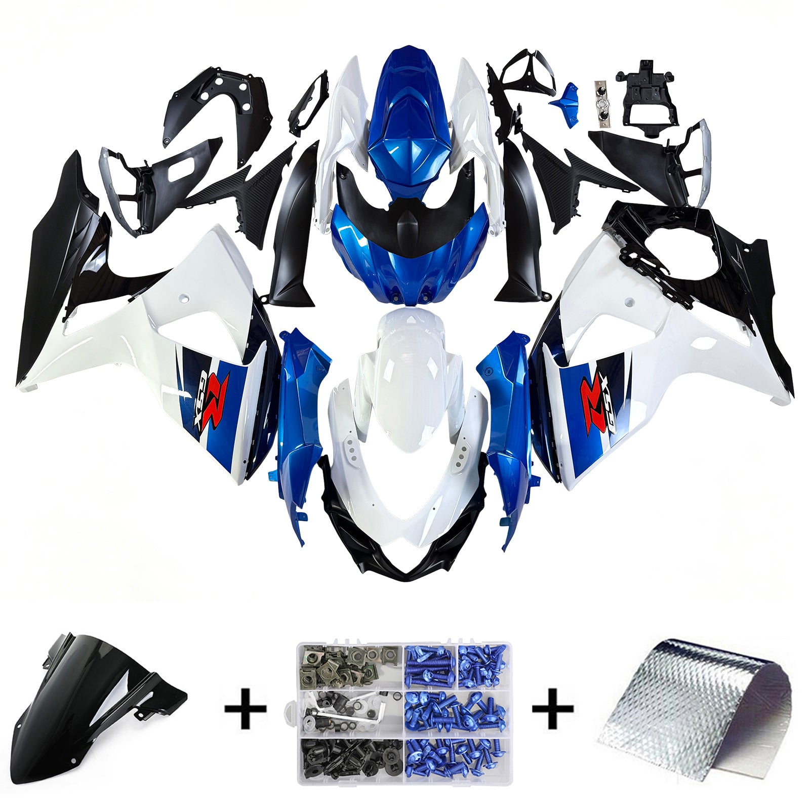 Amotopart 2009-2016 Suzuki GSXR1000 Kit de carenado blanco azul