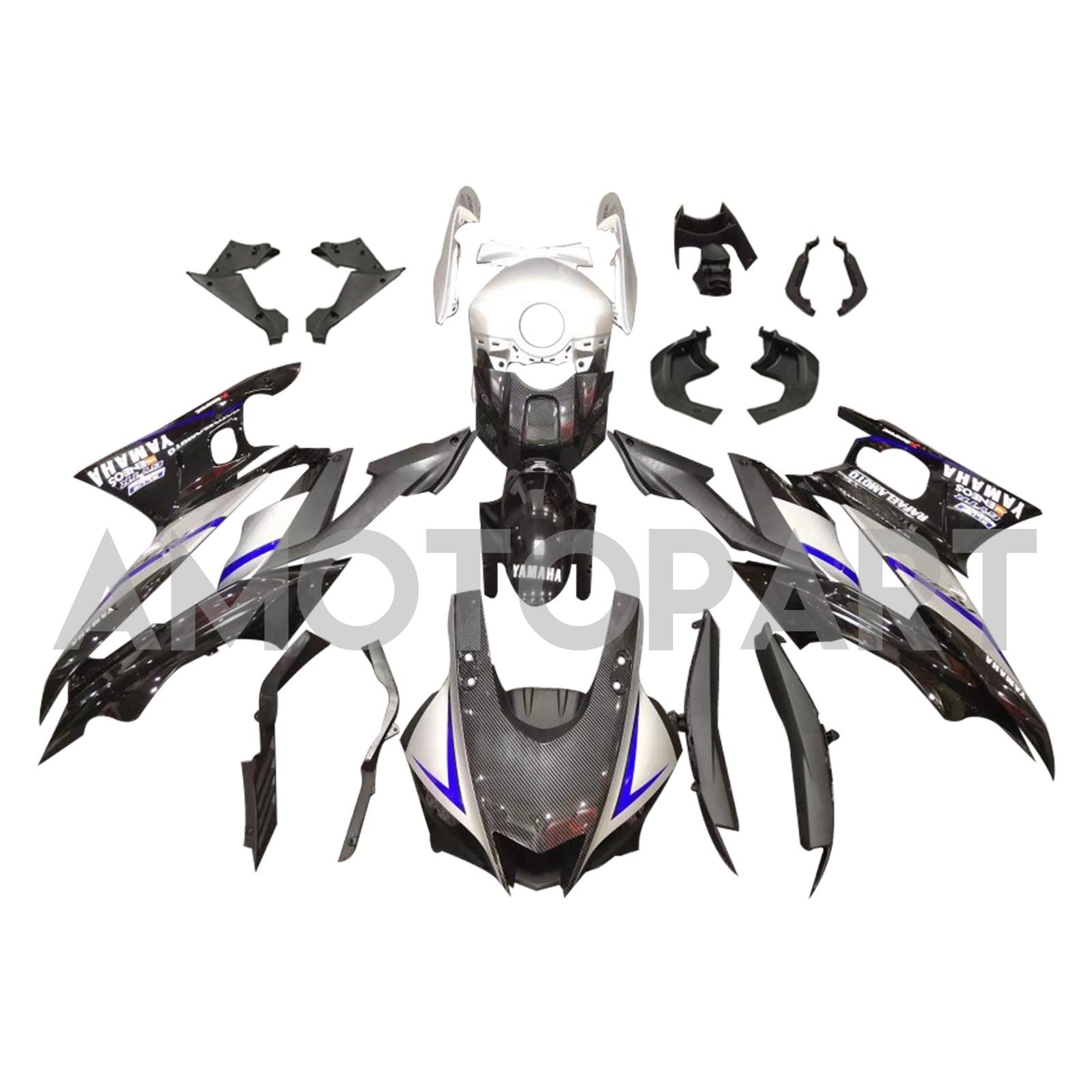 Amotopart 2022-2023 Yamaha YZF-R3 R25 Grå med blå accenter Style1 Fairing Kit