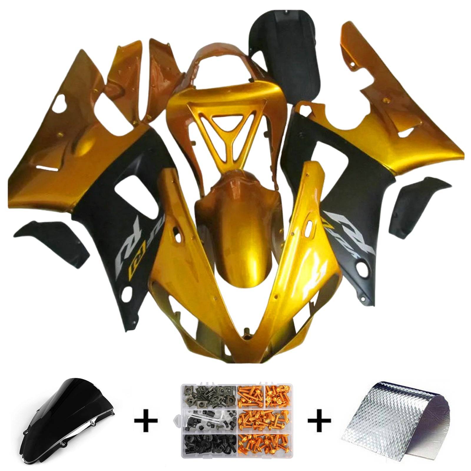 Amotopart 2000-2001 Yamaha YZF 1000 R1 Black Gold Fairing Kit