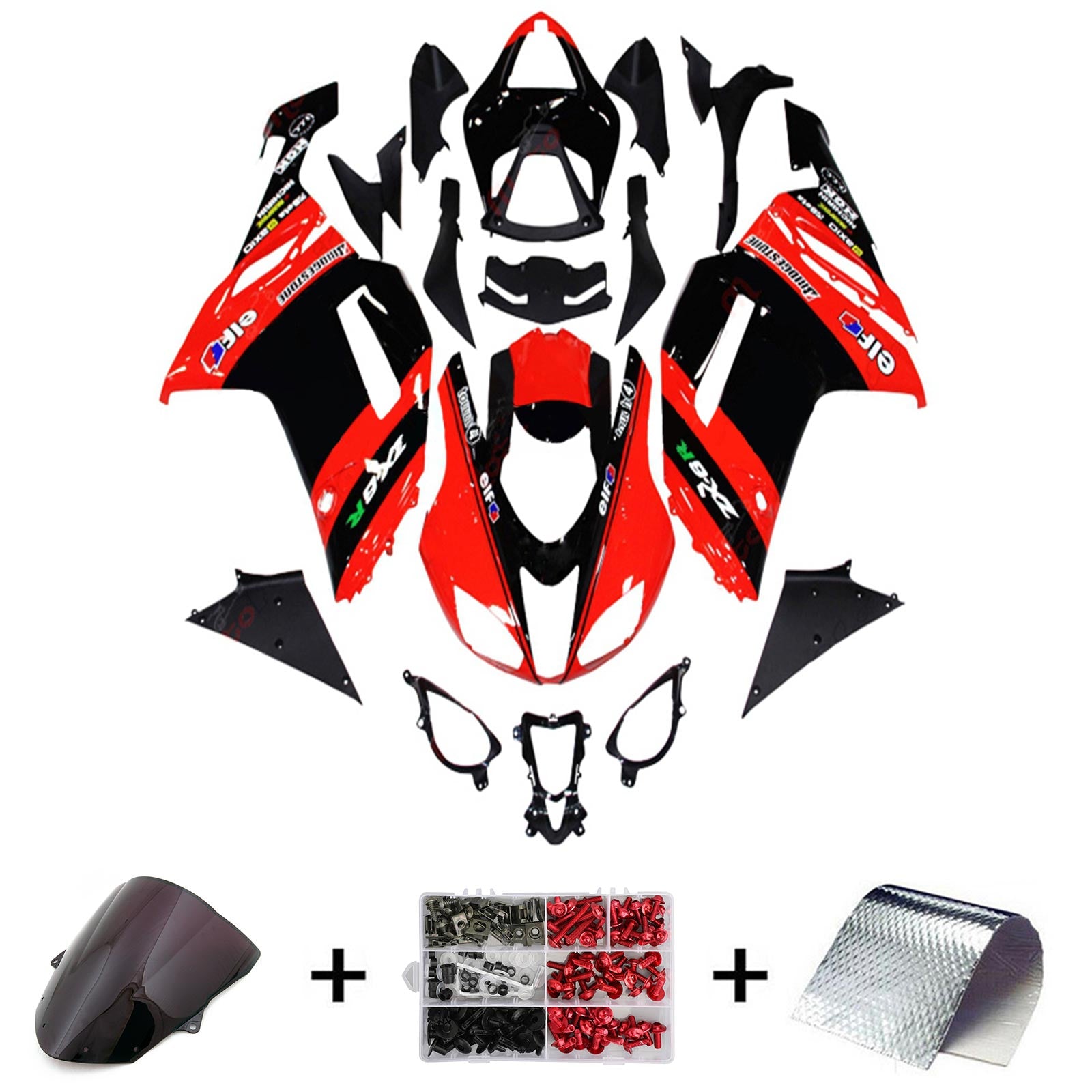 Amotopart Kawasaki ZX6R 636 2013-2018 Kit de carénage noir et rouge