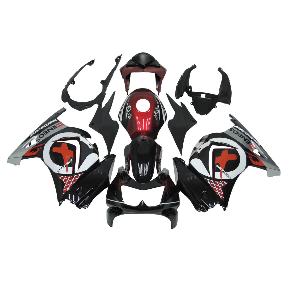 Amotopart 2008-2012 Kawasaki EX250 Ninja250R Kit de carénage noir et rouge