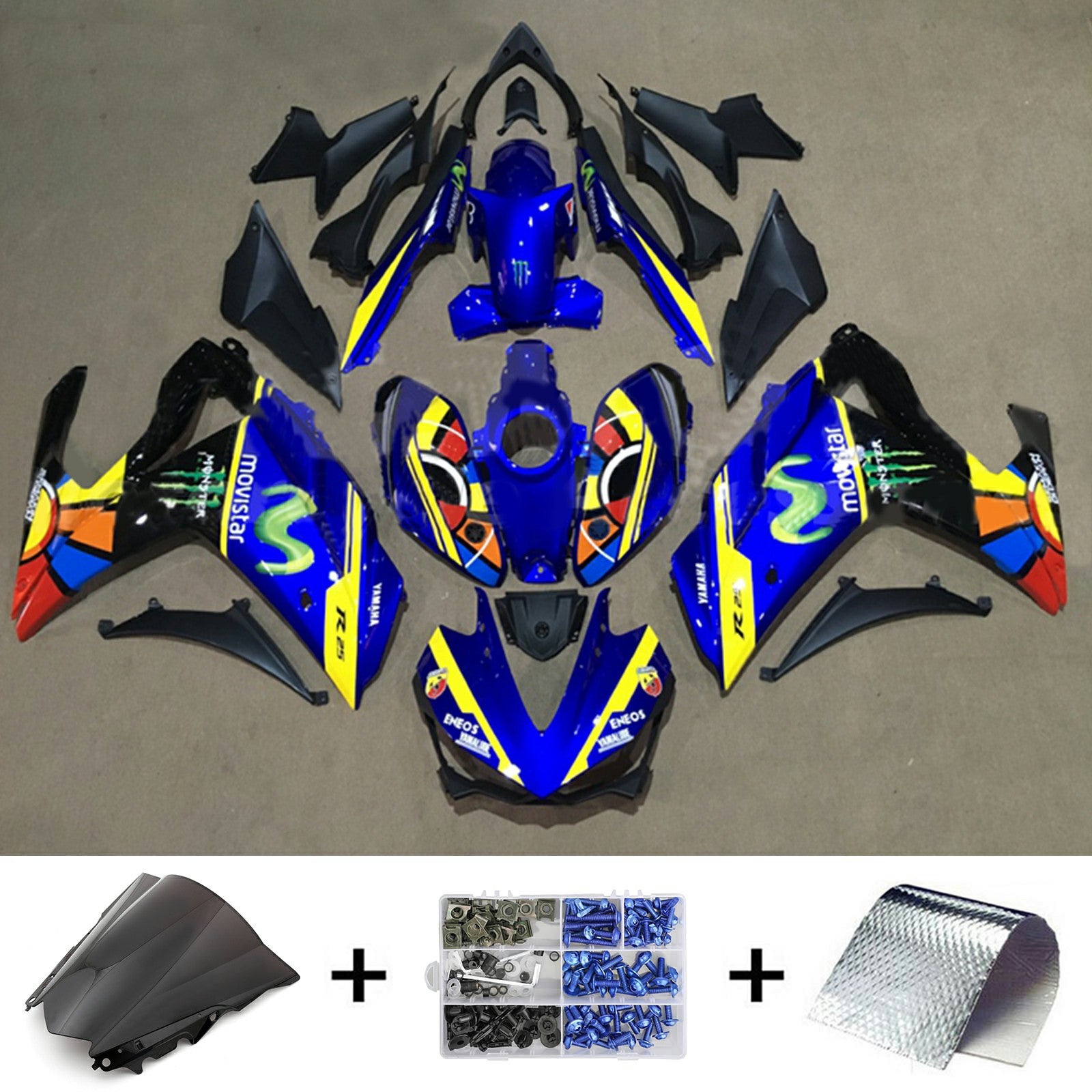 Amotopart YZF-R3 2014-2018 R25 2015-2017 Yamaha Blue&Yellow Style5 Fairing Kit