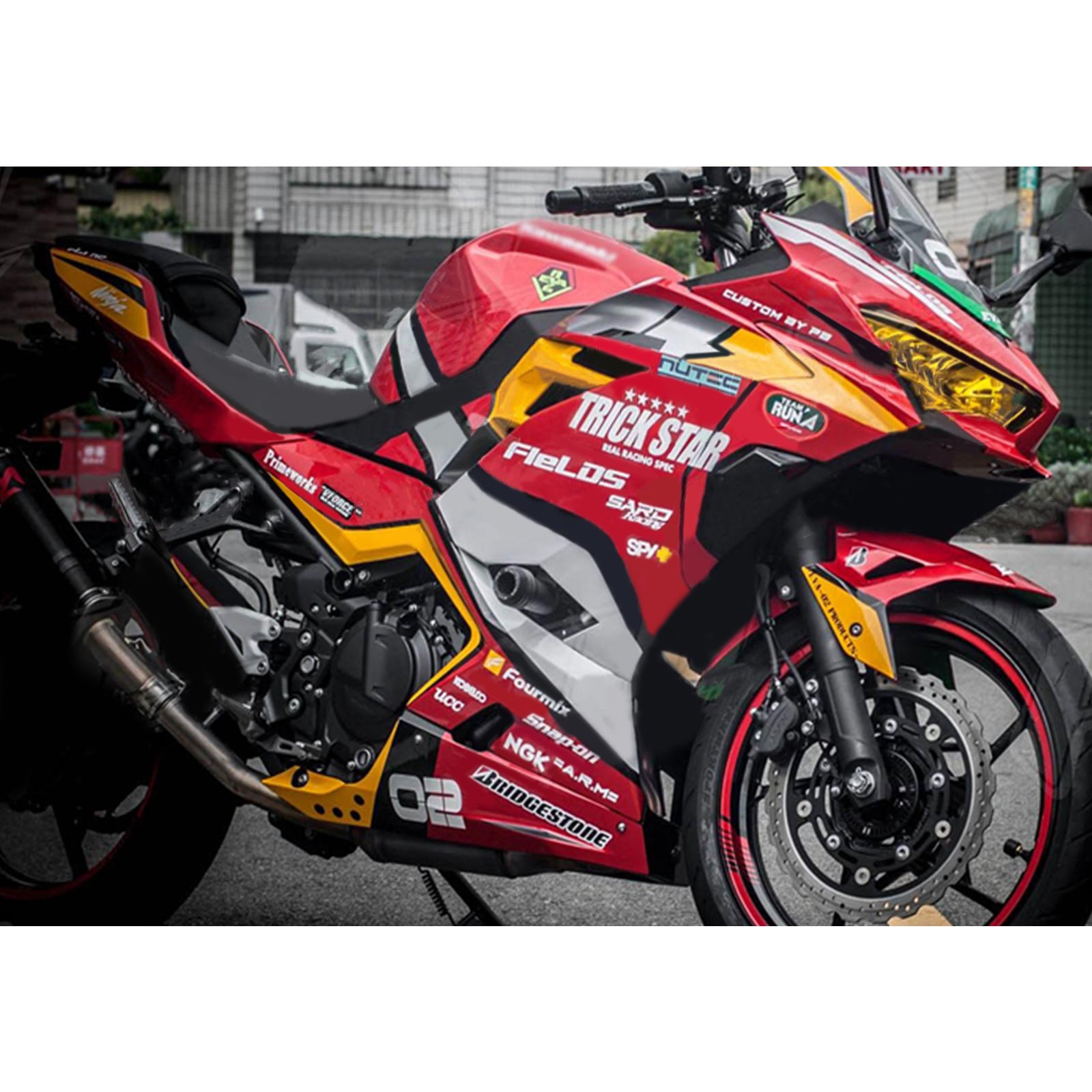 Amotopart 2018-2024 Kawasaki EX400 Ninja400 Kit carena rosso e arancione