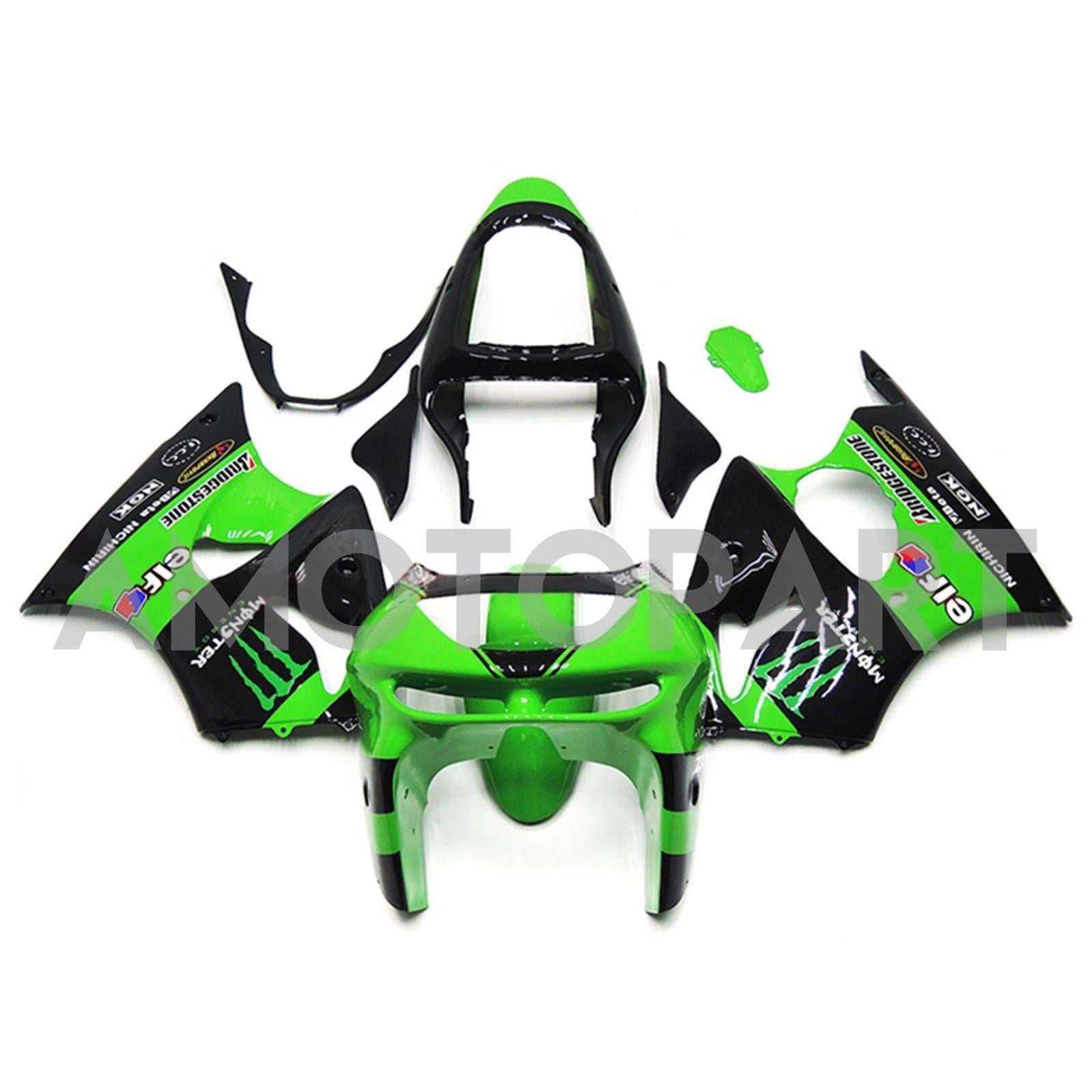 Amotopart 1998-1999 Kawasaki ZX6R Green & Black Style1 Fairing Kit