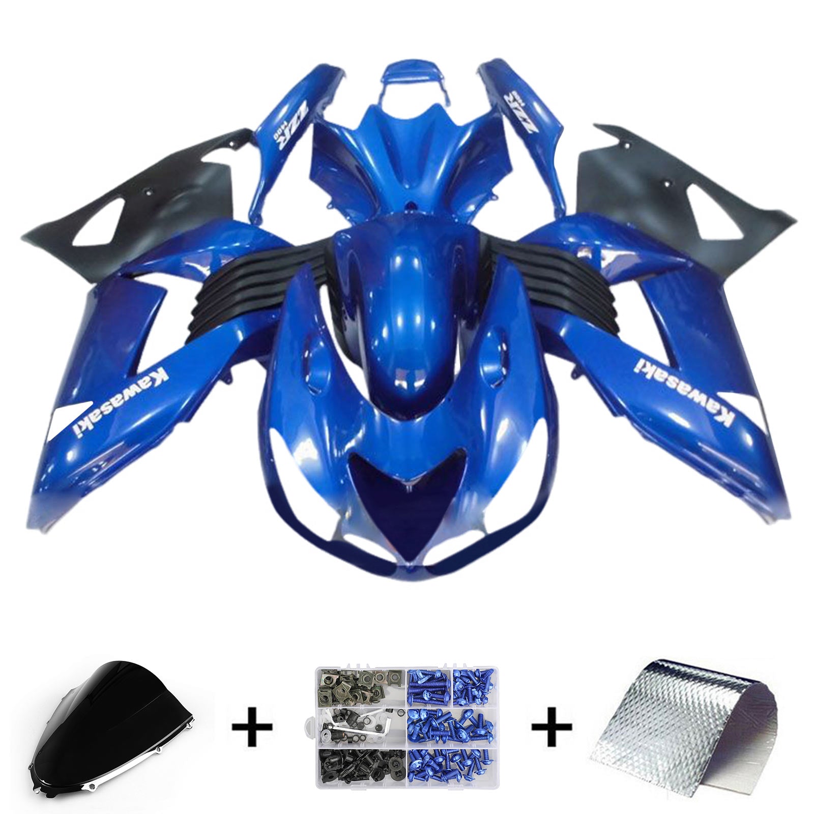 Amotopart 2006-2011 Kawasaki ZX14R ZZR1400 Kit de carenado azul negro