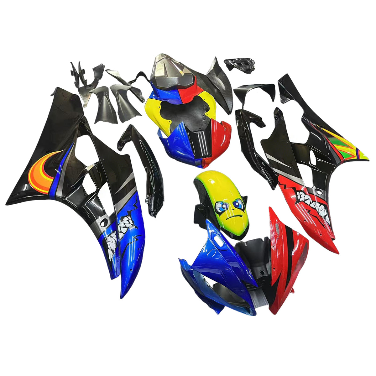 Amotopart 2006–2007 Yamaha YZF-R6 Schwarz Rot Grau Blau Verkleidungsset
