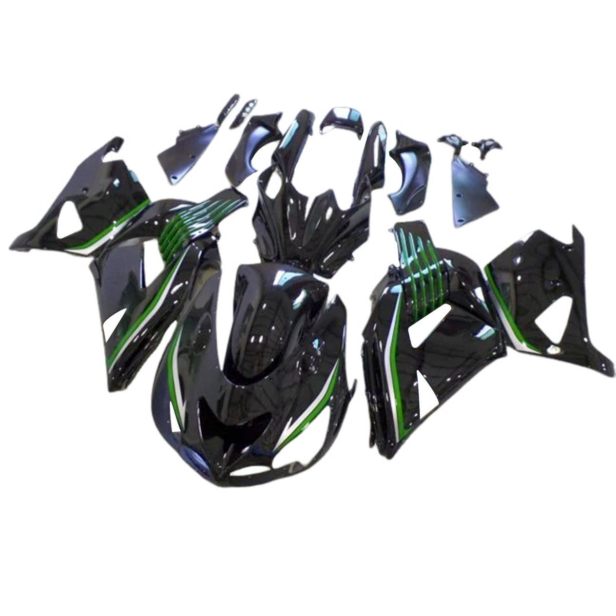 Amotopart 2006-2011 Kawasaki ZX14R ZZR1400 Kit de carénage noir brillant et vert