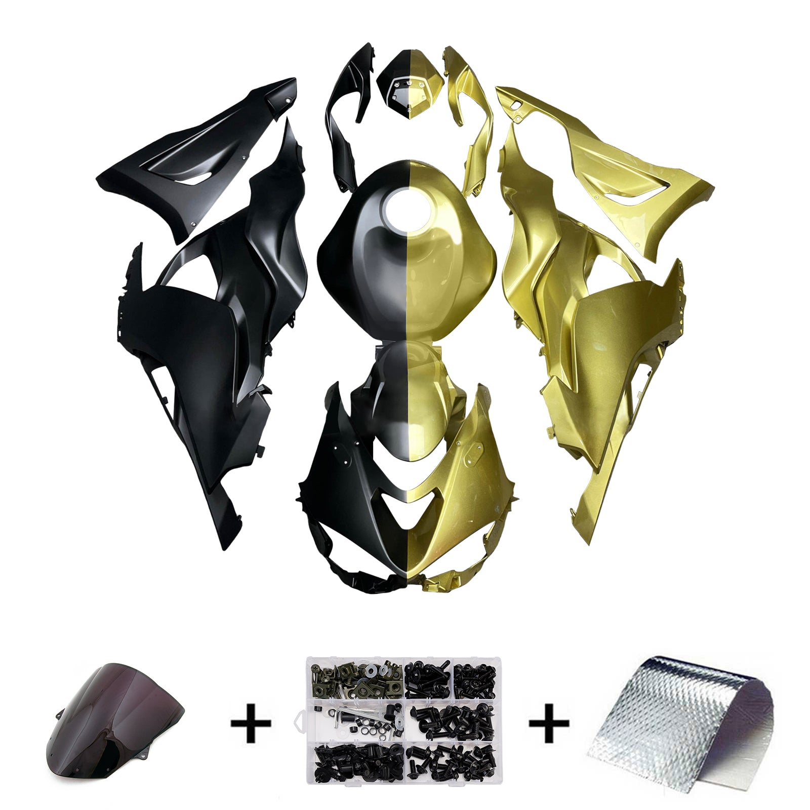 Amotopart 2024-2025 Kawasaki ZX-6R Black Gold Fairing Kit