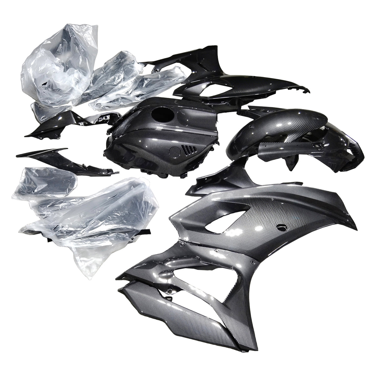 Amotopart 2021-2025 Yamaha YZF-R7 Black White Carbon Fiber Pattern Fairing Kit