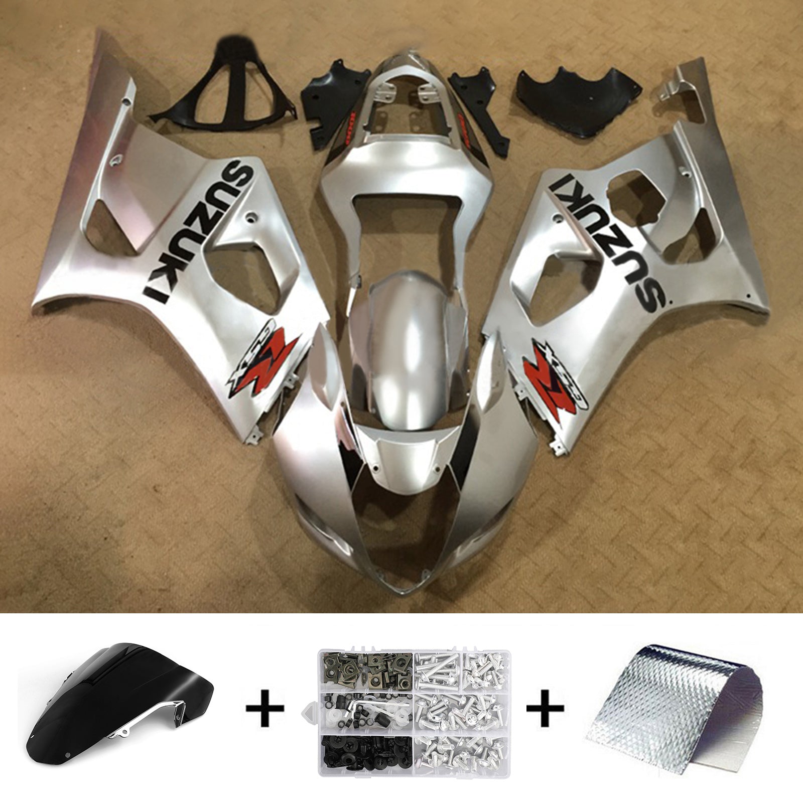 Amotopart 2003-2004 K3 Suzuki GSXR1000 Kit de carenado plateado/gris