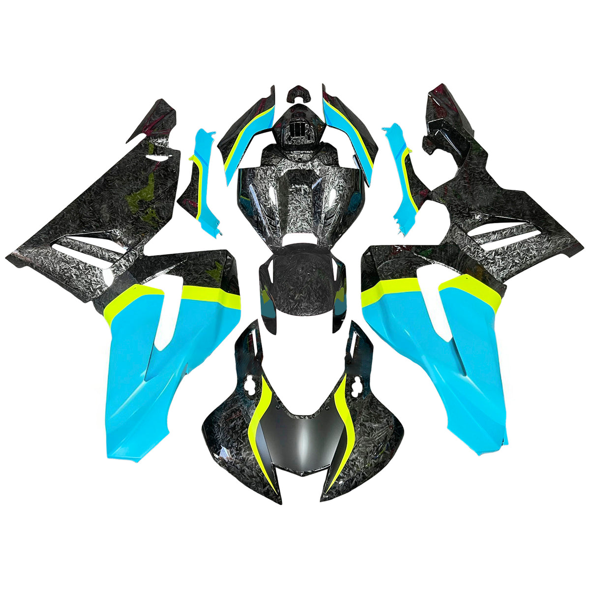 Amotopart 2020-2023 Honda CBR1000RR-R Black Blue Yellow Forged Carbon Fiber Pattern Fairing Kit