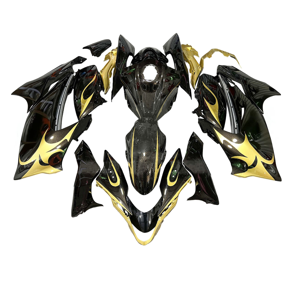 Amotopart 2021-2026 Suzuki Hayabusa GSX1300R Black Gold White Carbon Fiber Pattern Fairing Kit