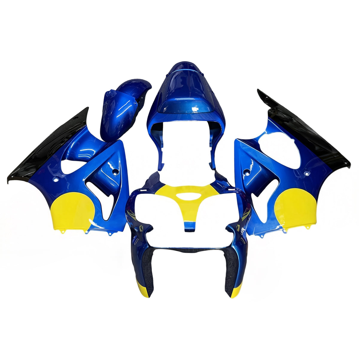 Amotopart 2000–2002 2005–2008 Kawasaki ZX-6R 636 ZZR600 Weiß Blau Schwarz Gelb Verkleidungsset