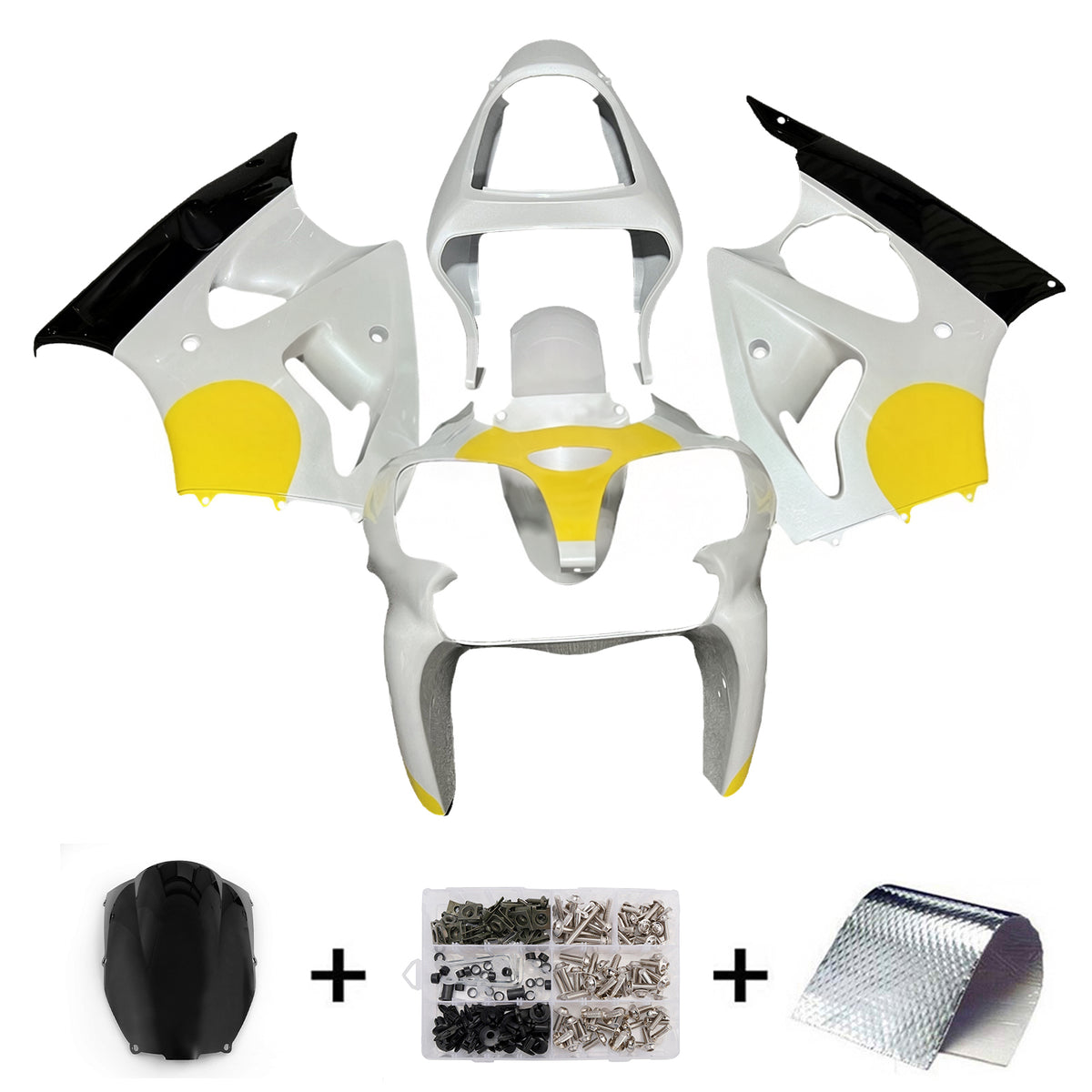 Amotopart 2000-2002 2005-2008 Kawasaki ZX-6R 636 ZZR600 Yellow Gray Black Fairing Kit