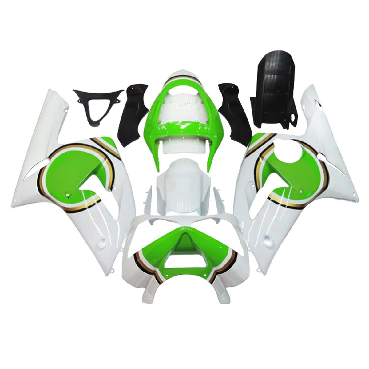 Amotopart 2003-2004 Kawasaki ZX-6R 636 White Black Green Fairing Kit