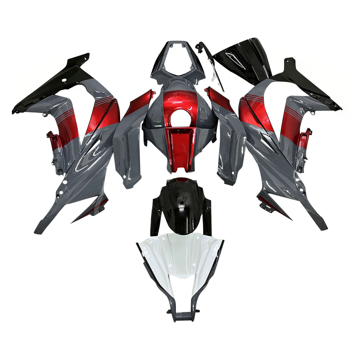 Kit de carenagem Amotopart 2011-2015 Kawasaki ZX-10R cinza preto vermelho branco