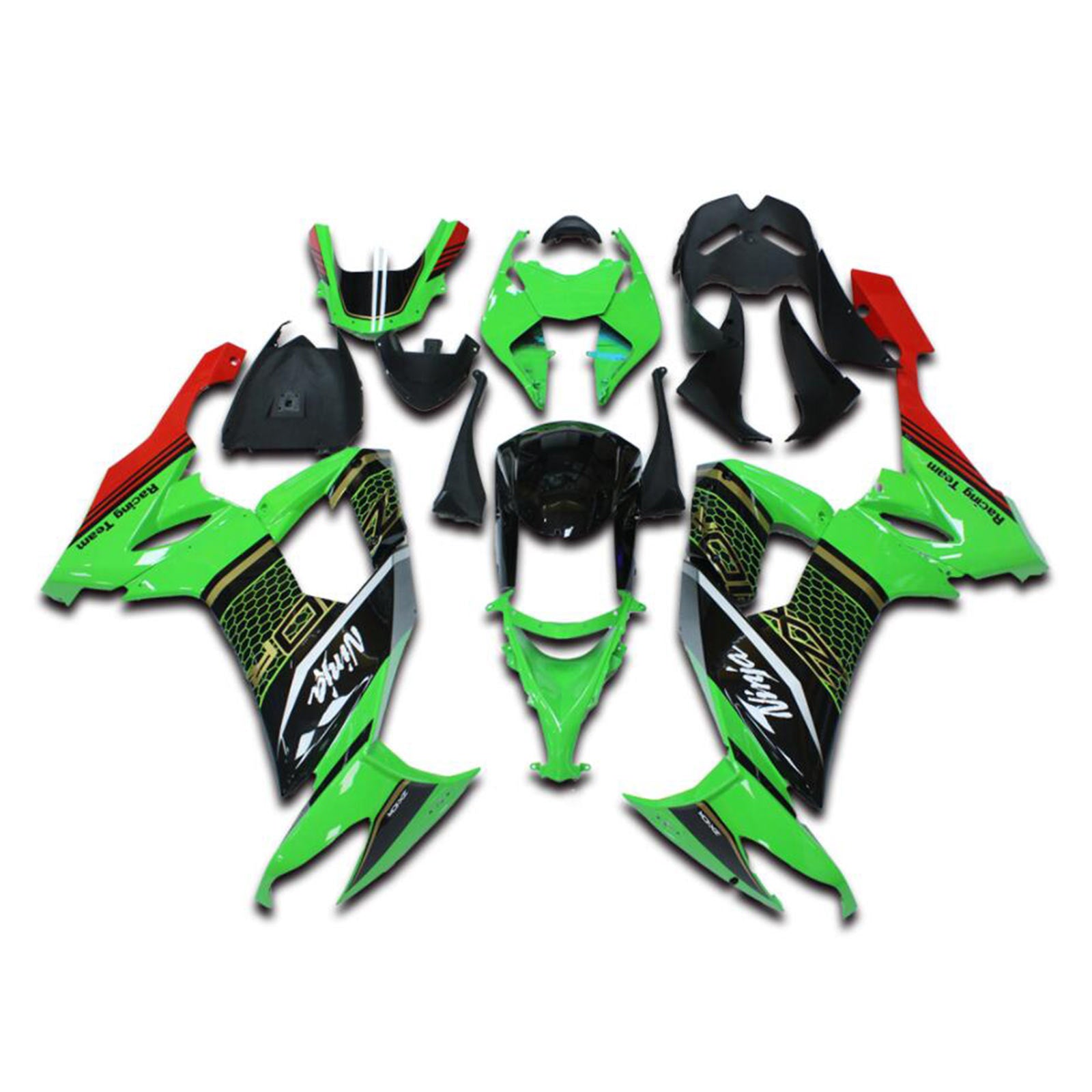 Amotopart 2008-2010 Kawasaki ZX10R Black Green Red Fairing Kit