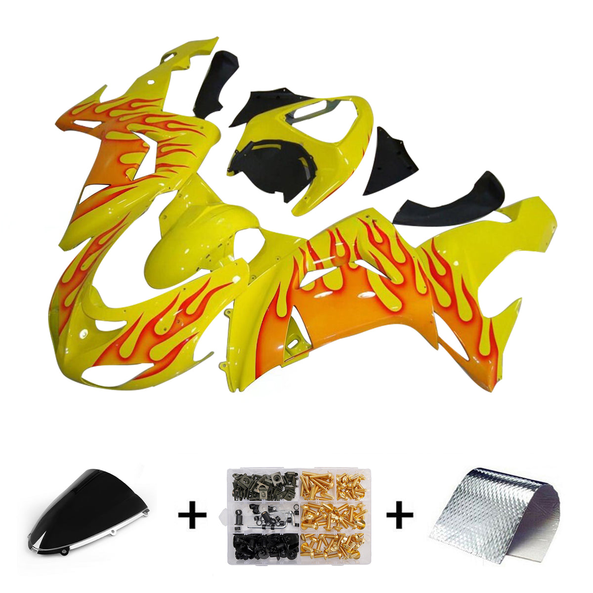 Amotopart 2006-2007 Kawasaki ZX-10R Yellow Orange White Black Fairing Kit
