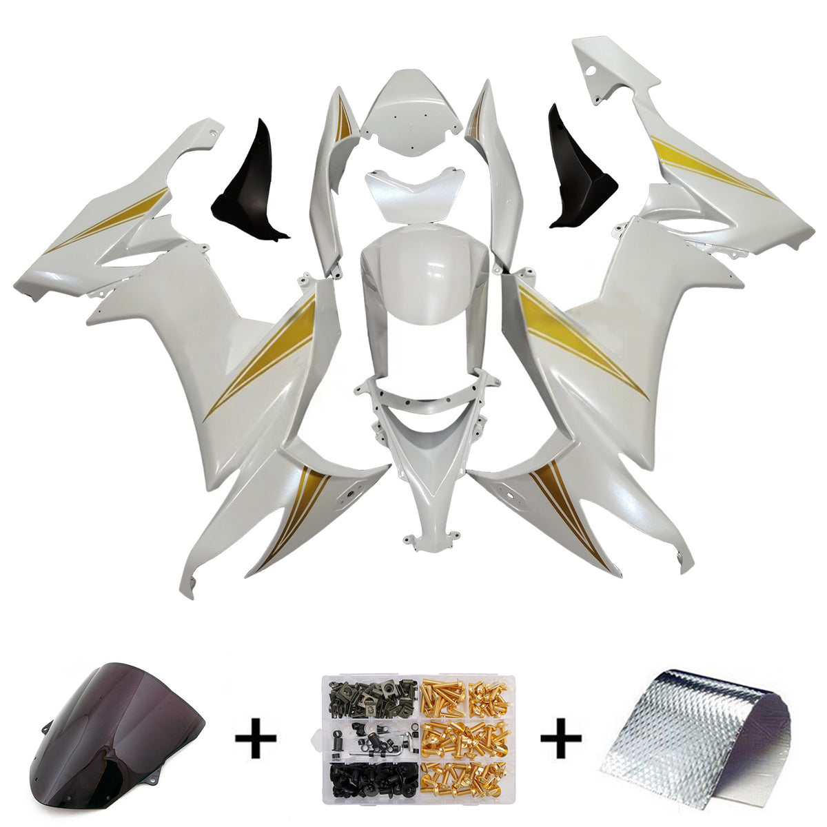 Zestaw owiewek Amotopart 2008-2010 Kawasaki ZX-10R szary czarny złoty biały