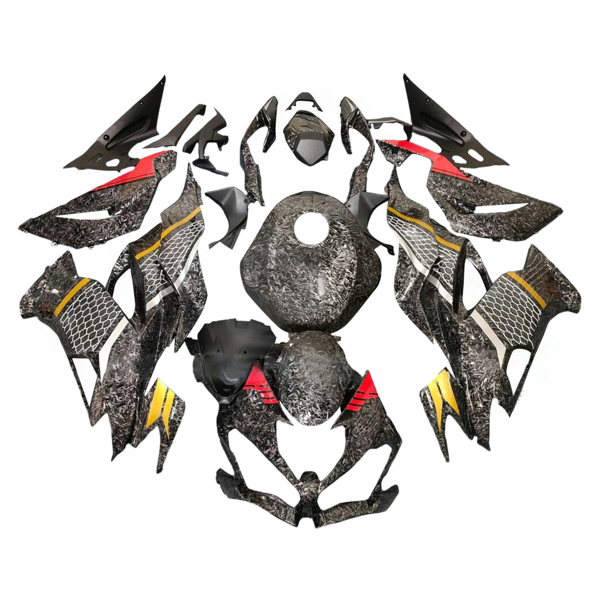 Amotopart 2019-2023 Kawasaki ZX-6R Kit carena modello in fibra di carbonio forgiata nero oro bianco