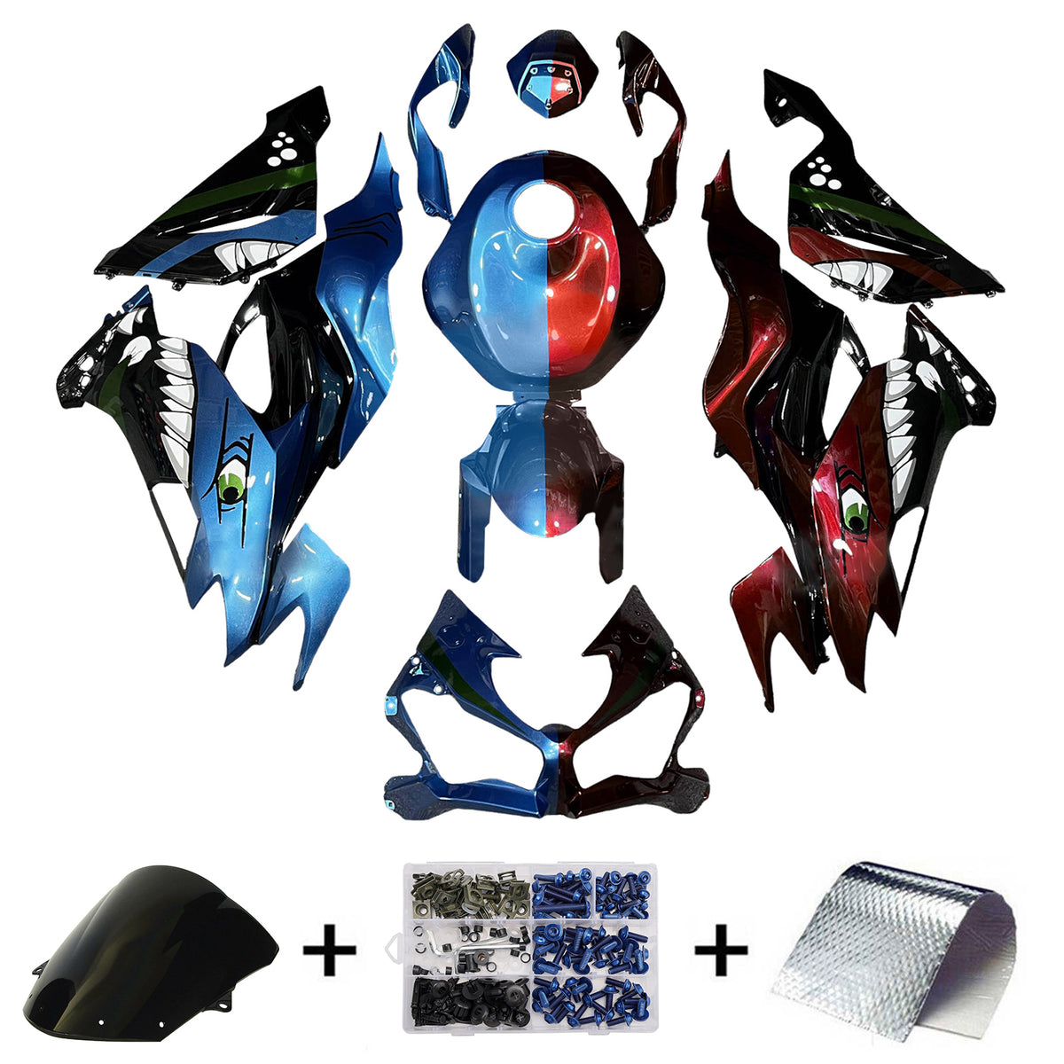 Amotopart 2019-2023 Kawasaki ZX-6R Vit Svart Röd Blå Fairing Kit