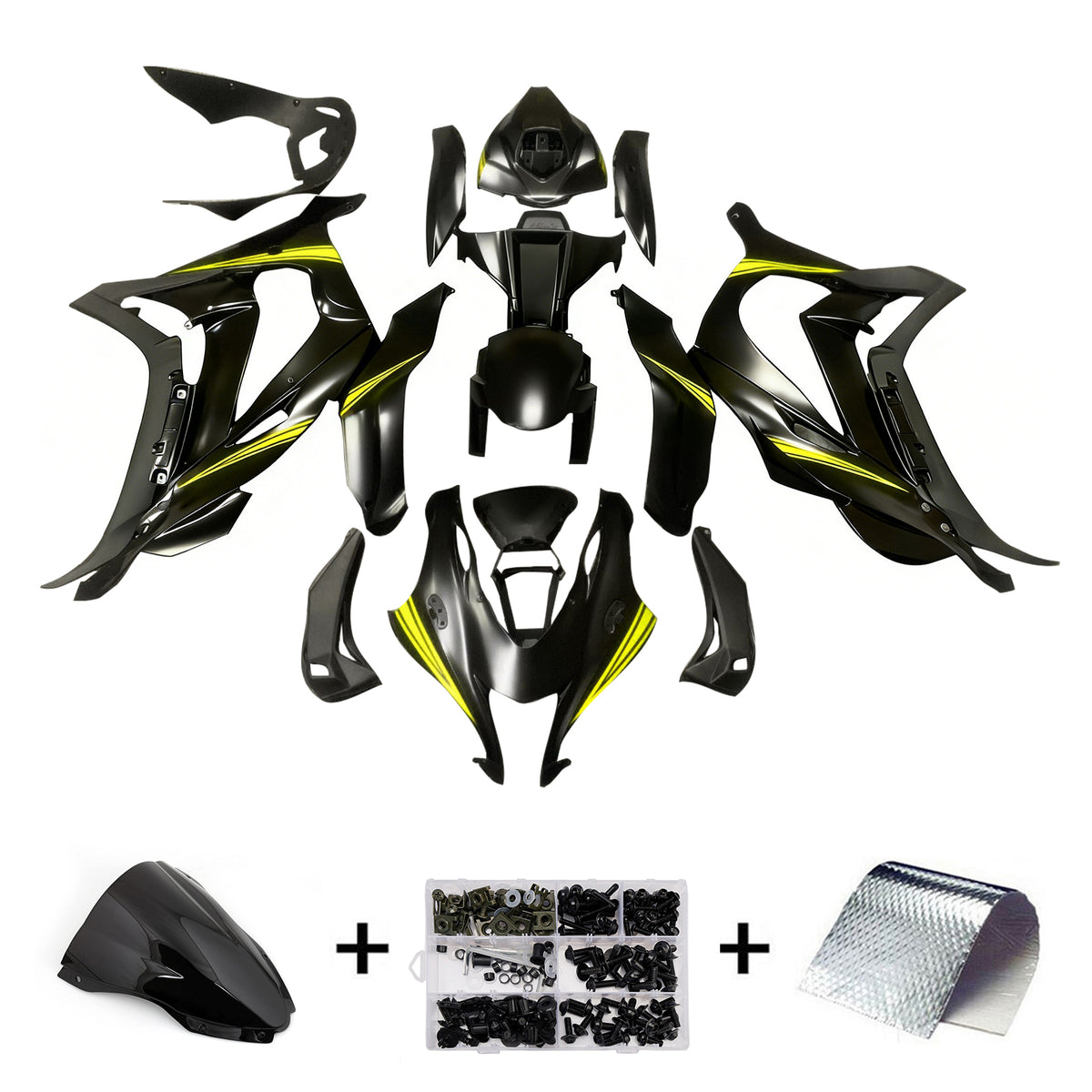 Amotopart 2016-2020 Kawasaki ZX-10R Gray Yellow Black White Fairing Kit