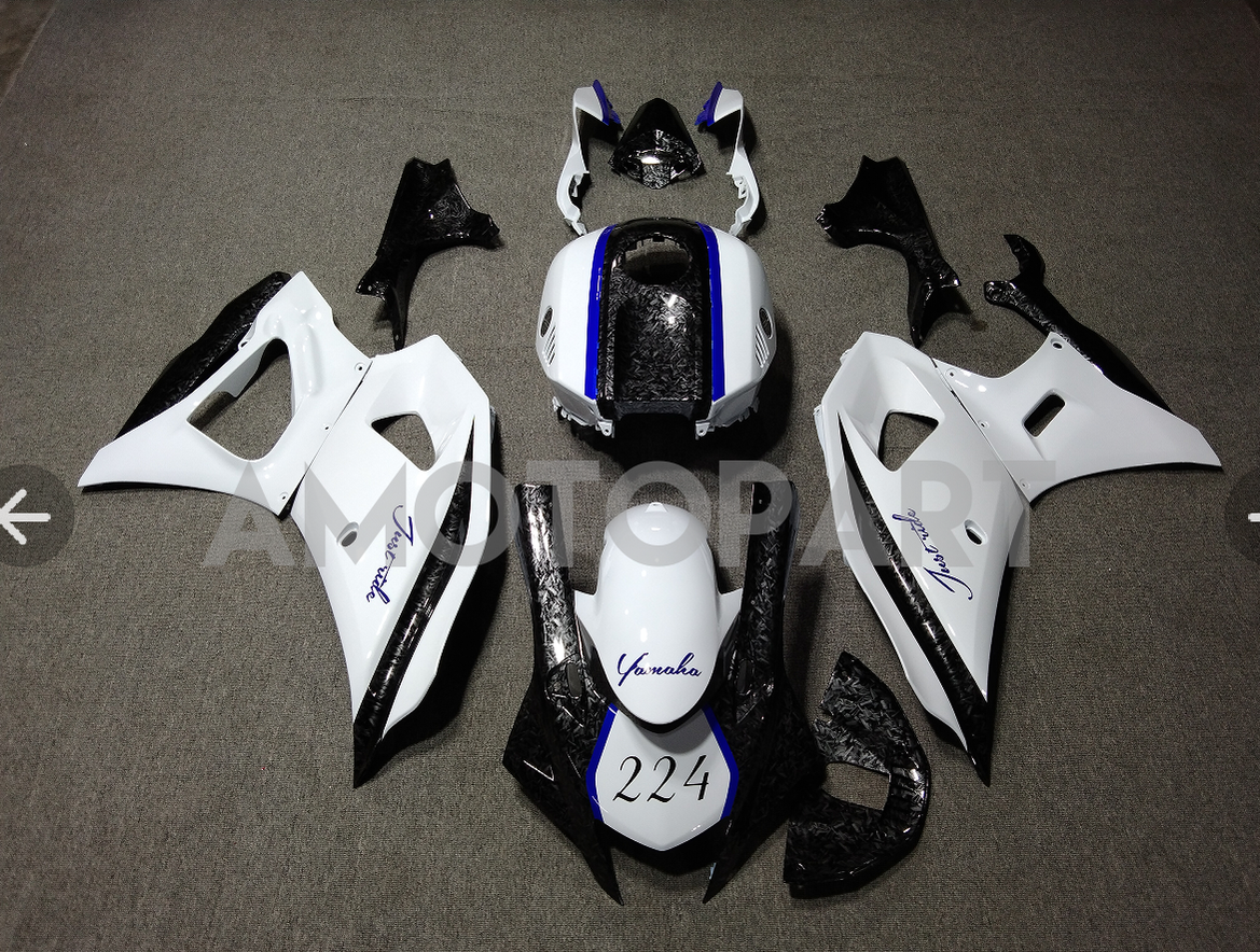 Amotopart 2021-2025 Yamaha YZF-R7 White Blue & Forged Carbon Fiber Fairing Kit