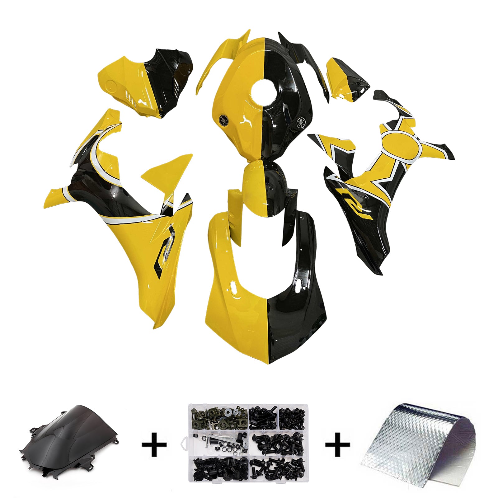 Amotopart 2015-2019 Yamaha  YZF-R1 Yellow & Black Fairing Kit