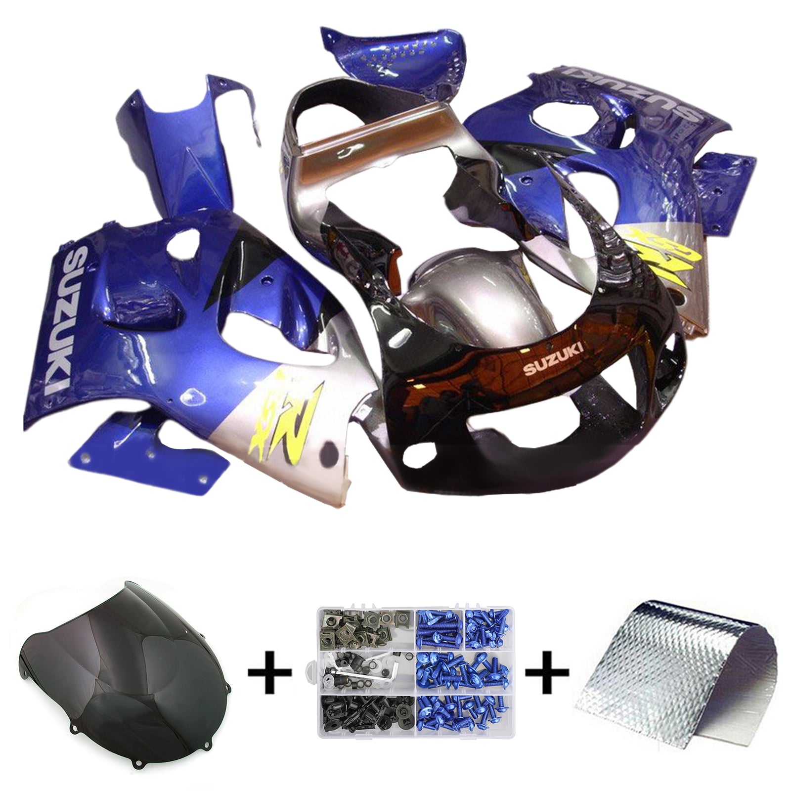 Amotopart GSXR600 1996-2000 GSXR750 1996-1999 Kit de carénage Suzuki bleu et argent