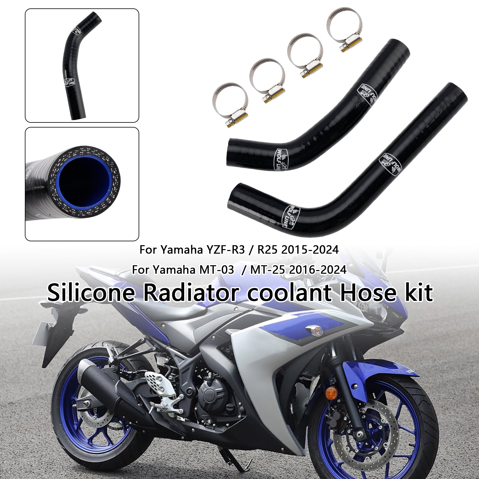 2015-2024 Yamaha MT-03 MT-25 YZF R3 R25 Silicone Radiator coolant Hose