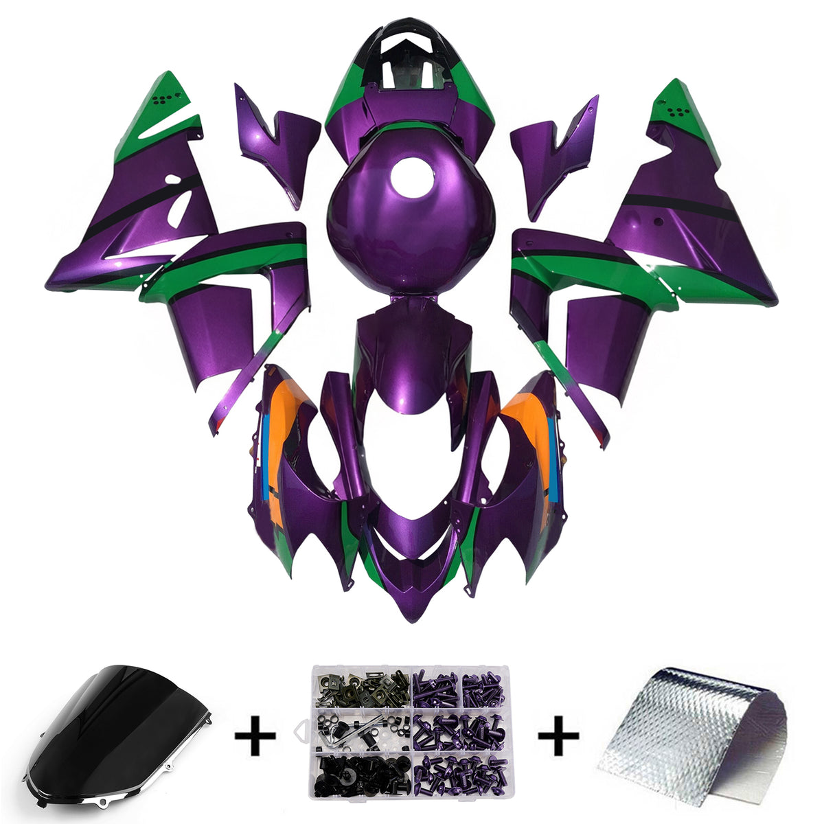 Amotopart 2004-2005 Kawasaki ZX-10R Black White Green Purple Fairing Kit