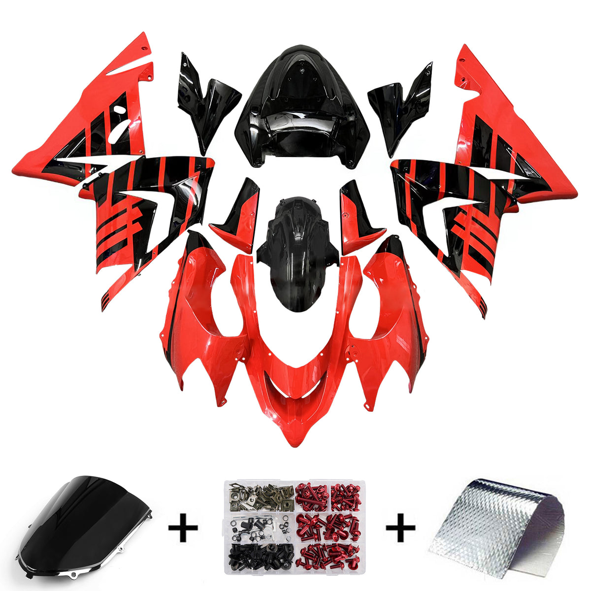 Amotopart 2004–2005 Kawasaki ZX-10R Weiß Schwarz Rot Verkleidungsset