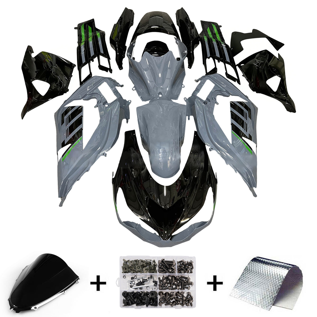Amotopart 2012-2026 Kawasaki ZX-14R ZZR1400 Gray White Black Fairing Kit