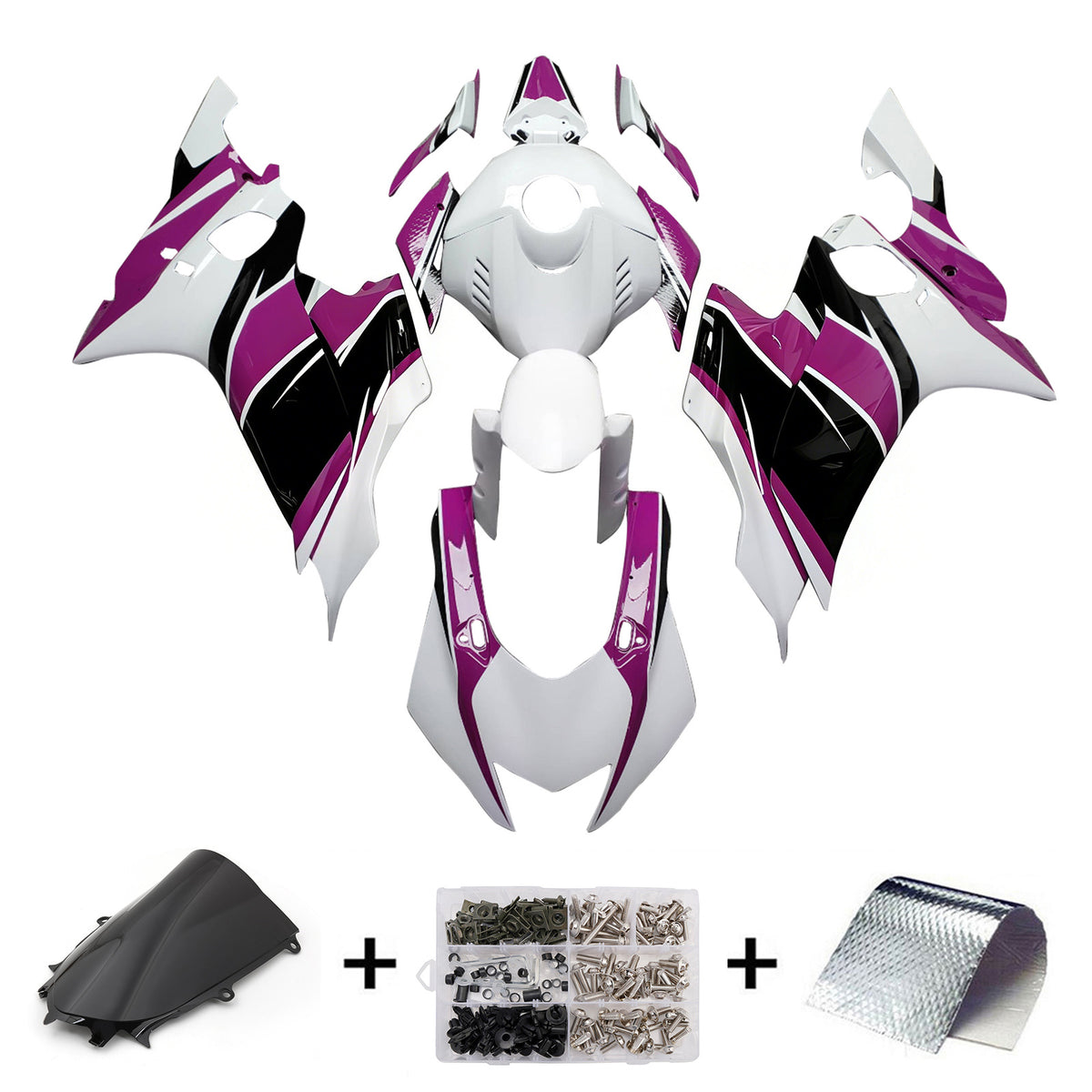 Amotopart 2017-2023 Yamaha YZF-R6 Black Purple White Pink Fairing Kit