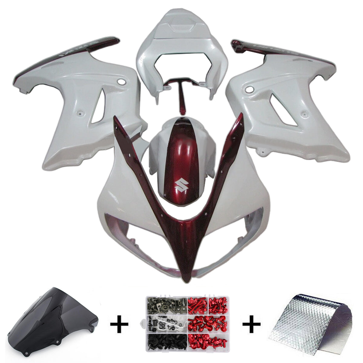 Amotopart 2003-2013 SV650 Suzuki Kit de carénage blanc brillant et rouge foncé